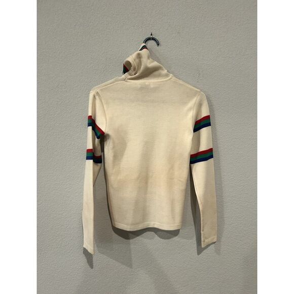 Meister Women's Size 34 Knit Wool Turtleneck Sweater Cream Stripes Sleeve - Picture 2 of 6